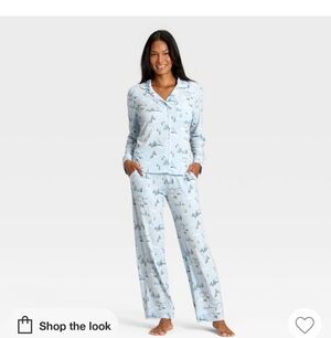 Nwot Auden Notch Collar Blue Printed Pajama Set